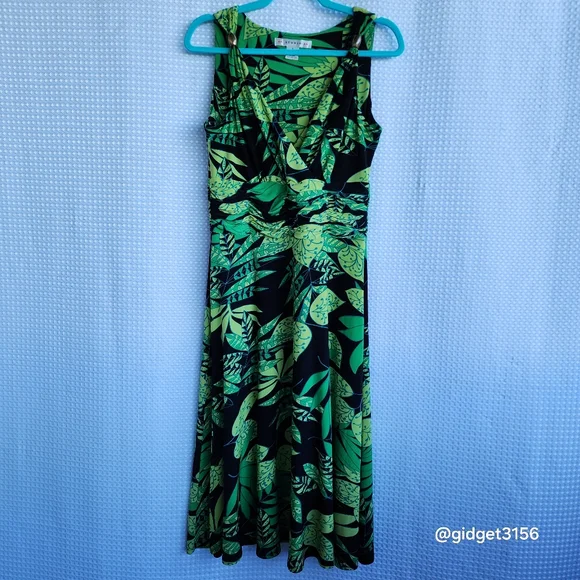 GREEN TROPICAL SLEEVELESS MAXI DRESS WITH RUCHED WAIST BY AA STUDIO - SIZE 8 EUC - Picture 1 of 7